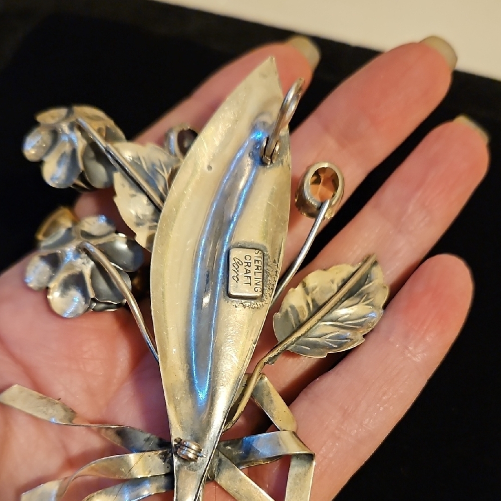 Coro Sterling Silver Brooch with Colorful Gem Accents - Picture 9 of 13